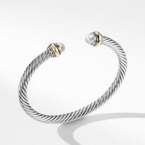 David Yurman 925/14K Cable & Pearl Bracelet Bangle